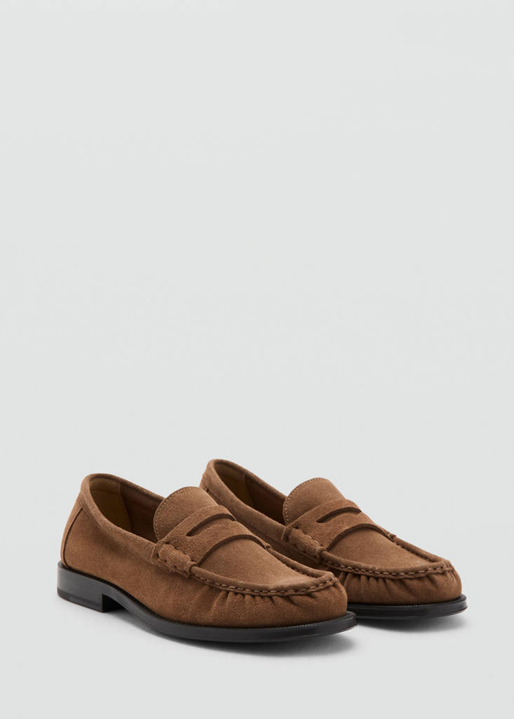 Suede leather moccasin with ruched detail — Cognac