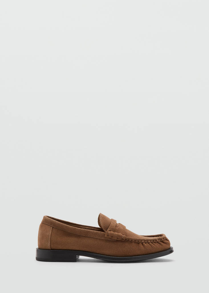 Suede leather moccasin with ruched detail — Cognac