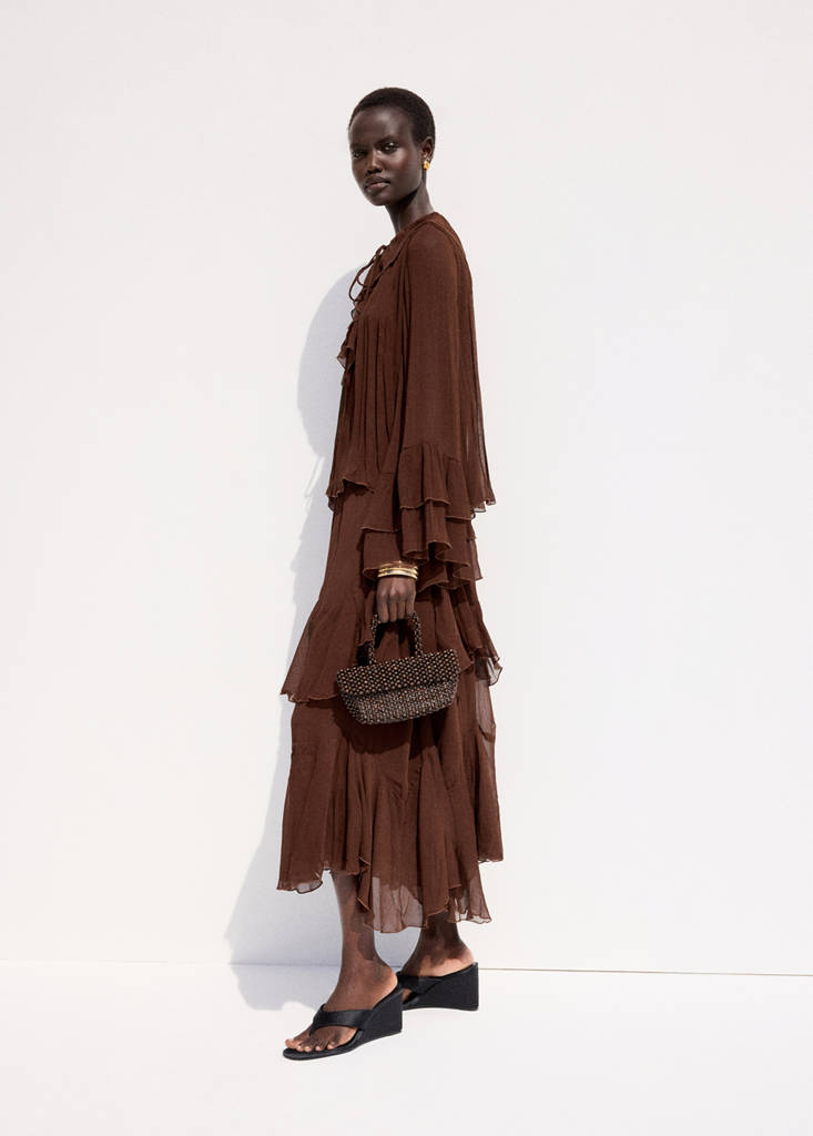Ruffled chiffon skirt — Brown