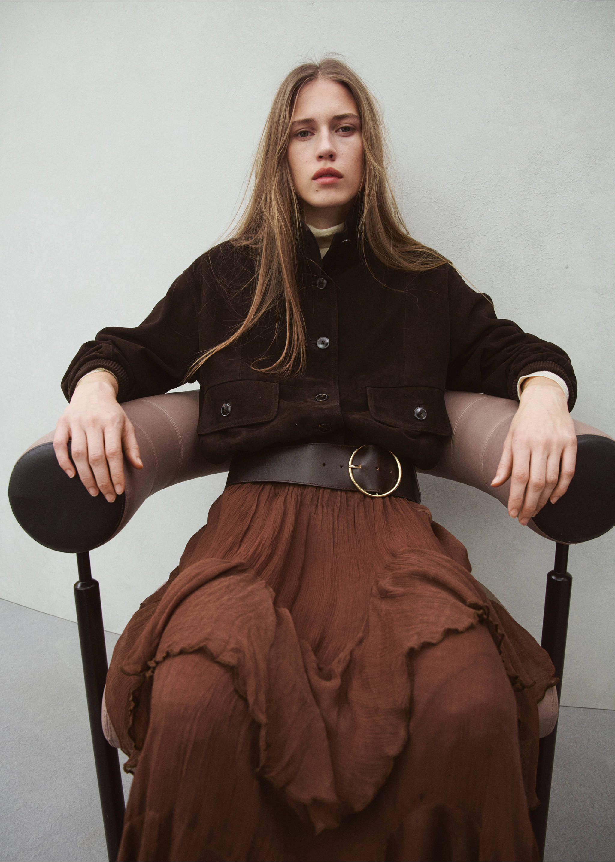 Ruffled chiffon skirt - Medium plane, Brown. Ref: 27064446-00.