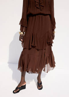 Ruffled chiffon skirt — Brown 1