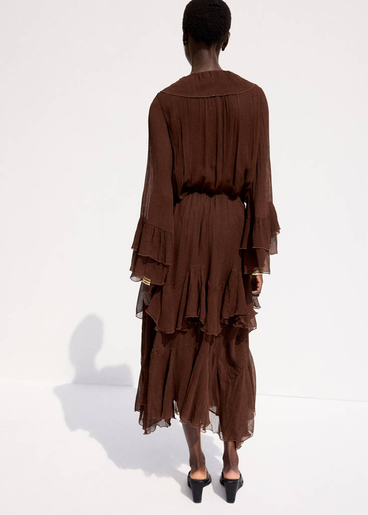Ruffled chiffon skirt — Brown