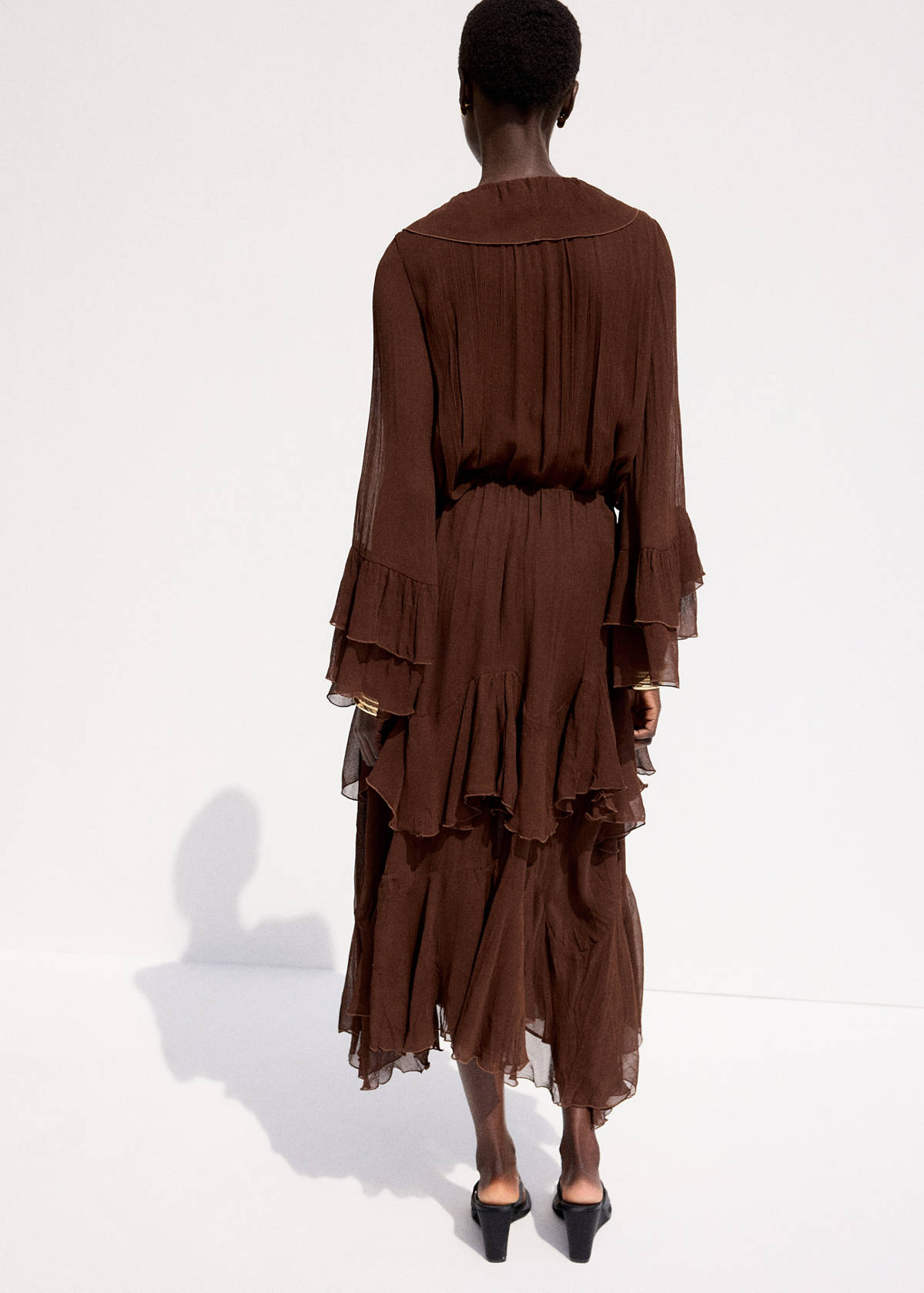 Ruffled chiffon skirt — Brown