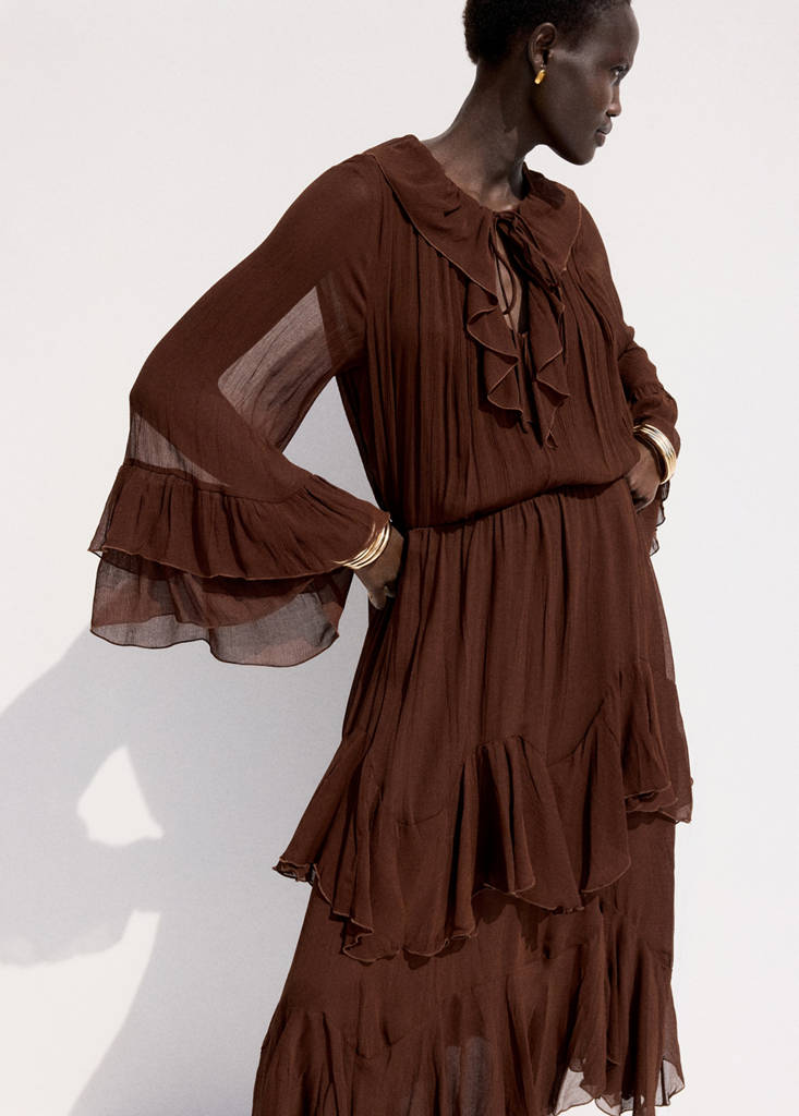 Ruffled chiffon skirt — Brown
