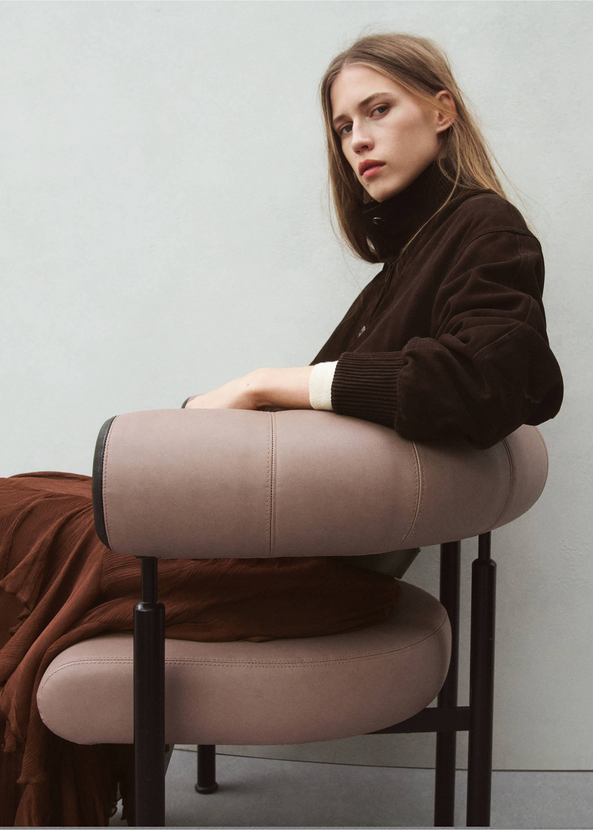 Ruffled chiffon skirt - Details of the article 6, Brown. Ref: 27064446-00.