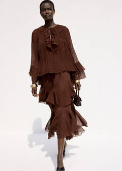 Ruffled chiffon skirt — Brown 6