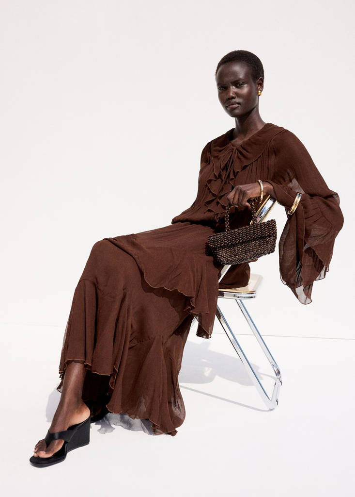 Ruffled chiffon skirt — Brown