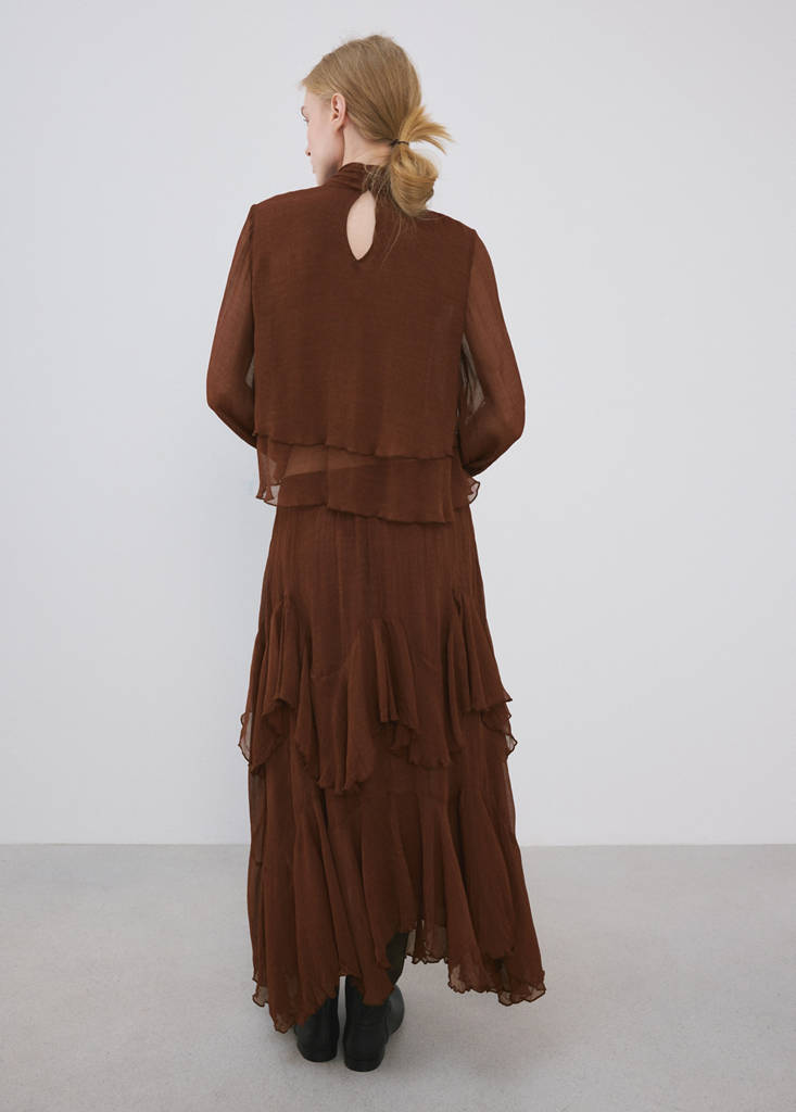 Ruffled chiffon skirt — Brown