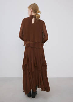 Ruffled chiffon skirt — Brown 12