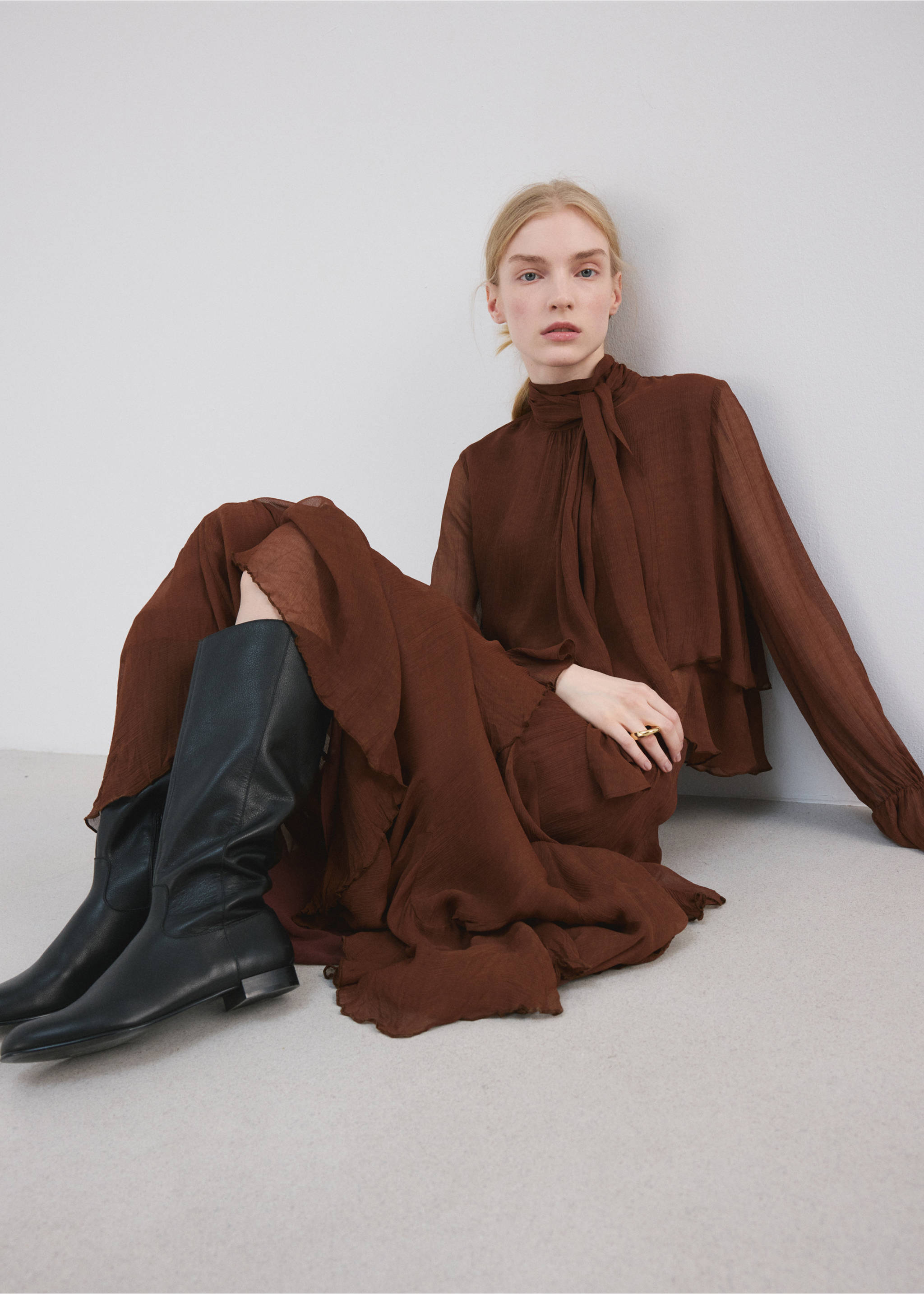 Falda gasa volantes - Detalle del artículo 2, Marrón. Ref: 27064446-01.