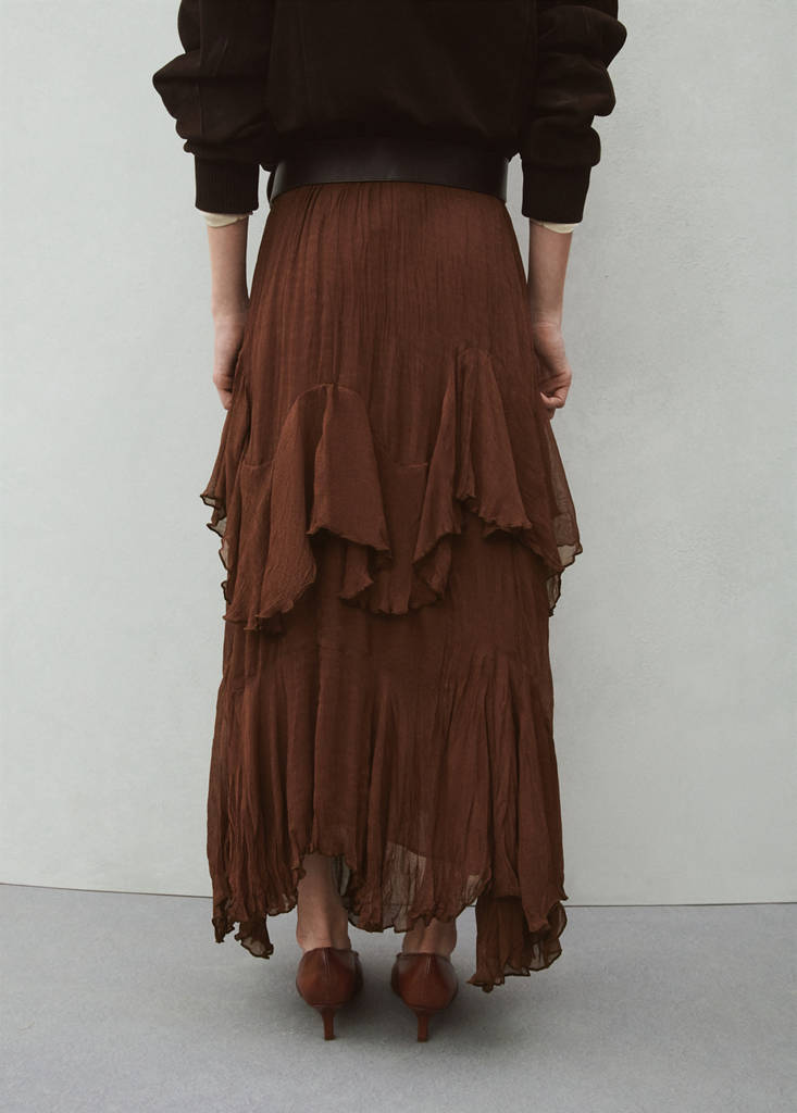 Ruffled chiffon skirt — Brown