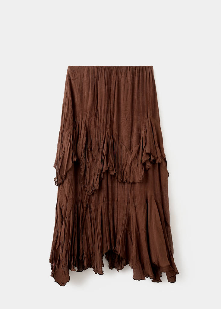 Ruffled chiffon skirt — Brown