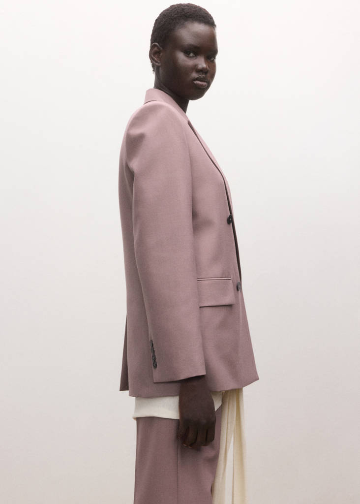 Double-breasted wool suit jacket