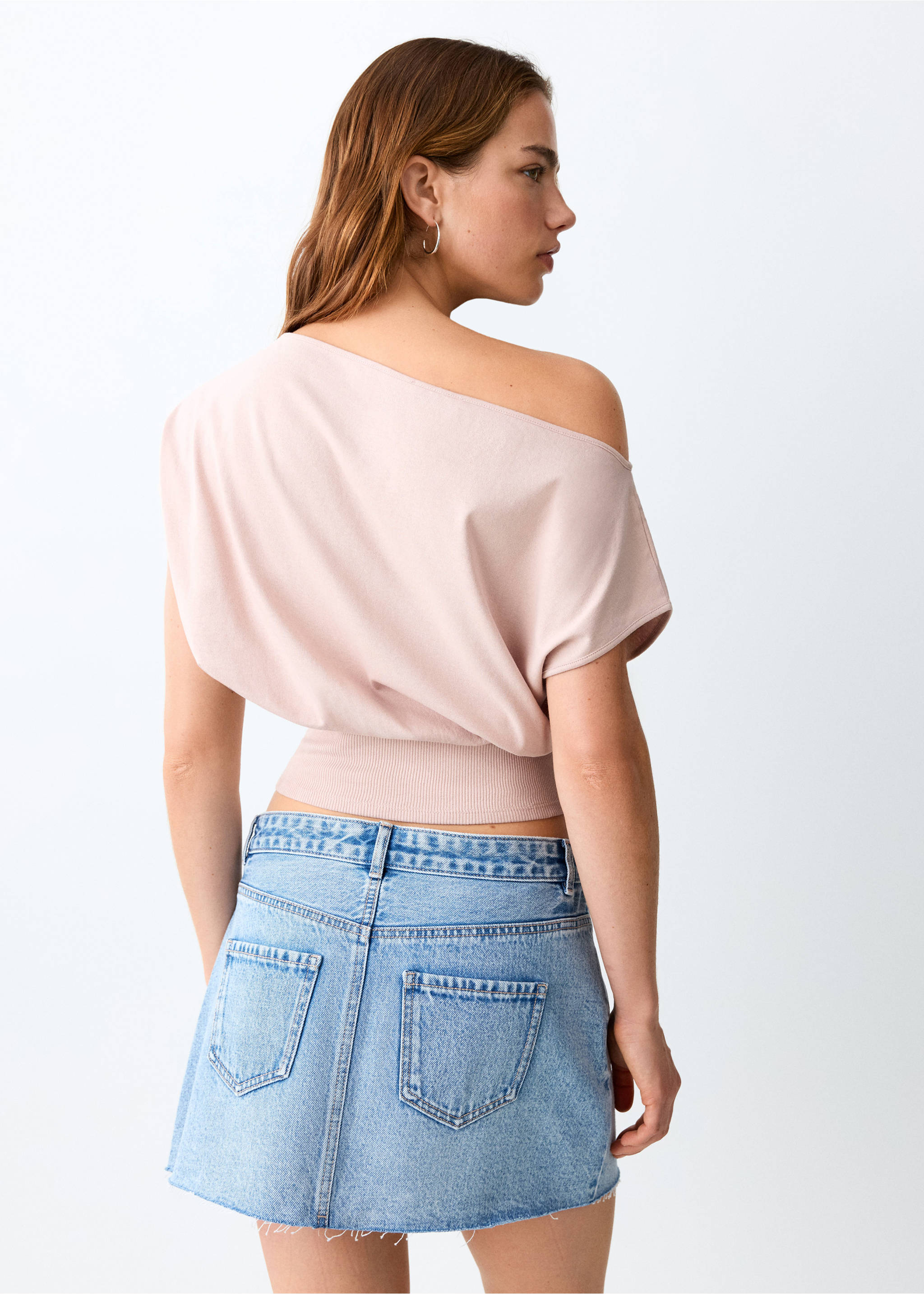 Gerafftes Bootshals-T-Shirt - Rückseite des Artikels, Rosa. Ref: 27064450-00.