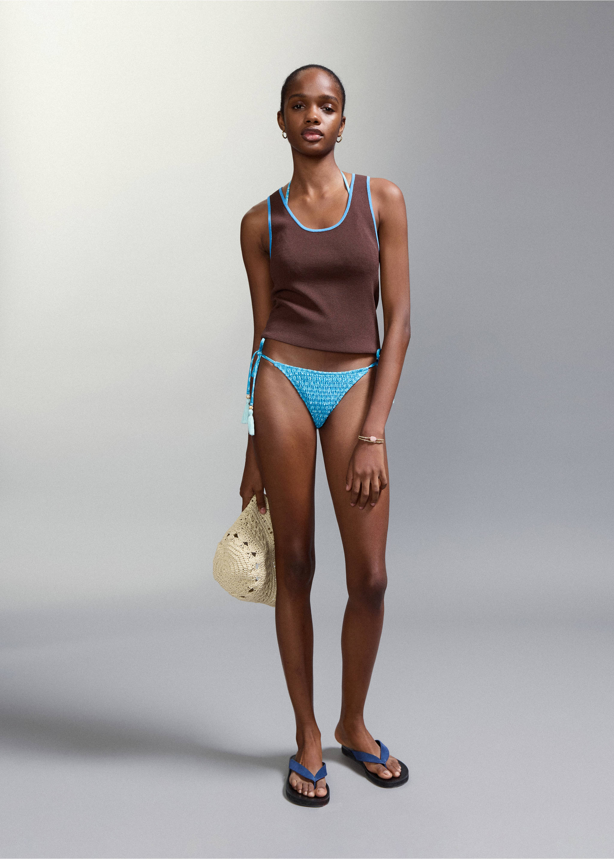 Ruched bikini with mid-rise bottoms - General plane, Blue. Ref: 27064769-00.