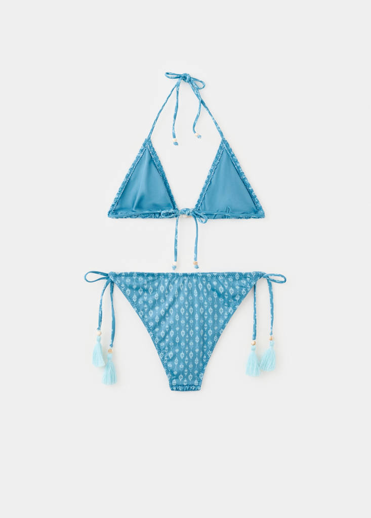 Printed bikini with medium-coverage bottoms — Blue