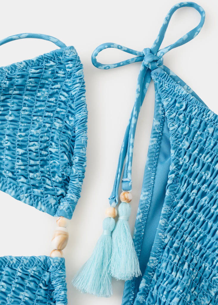 Printed bikini with medium-coverage bottoms — Blue