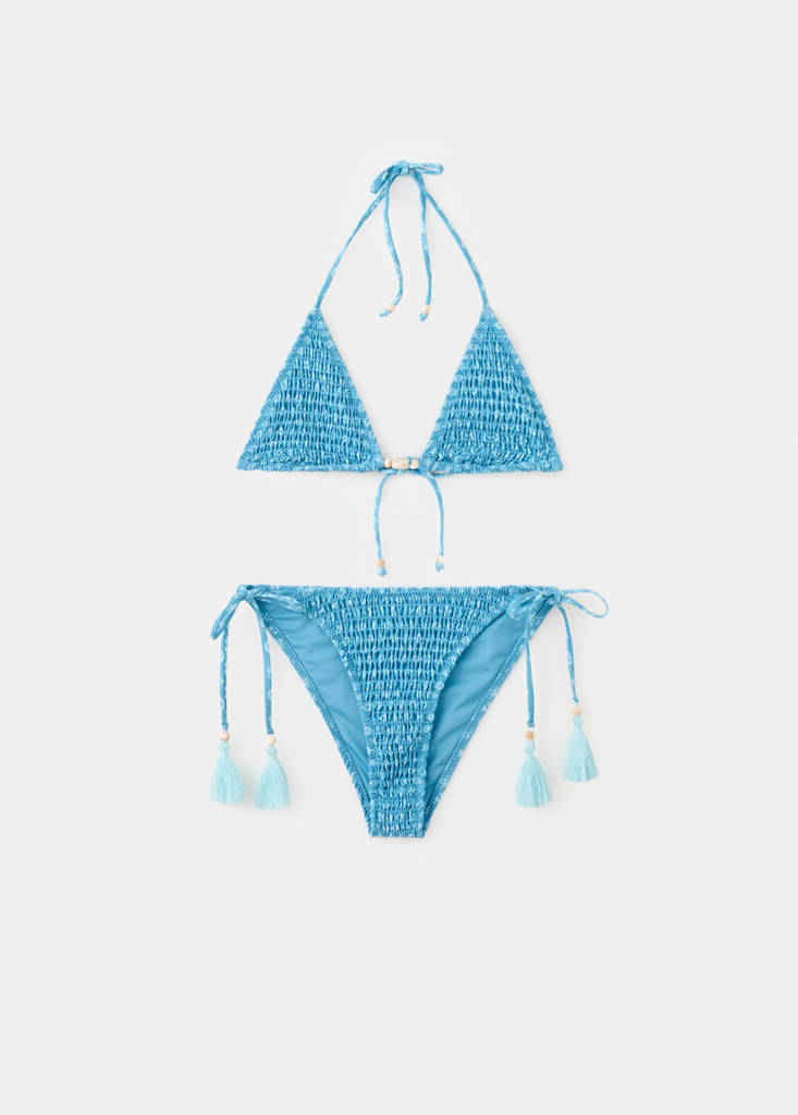 Printed bikini with medium-coverage bottoms — Blue