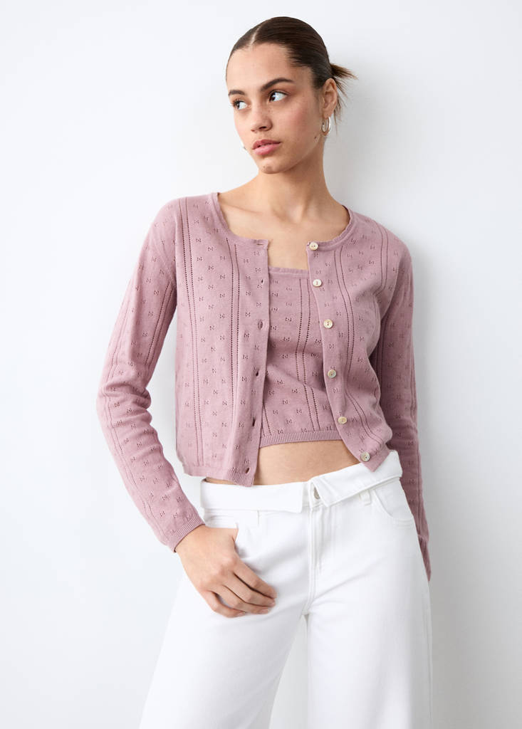 Openwork knit cardigan — Pink