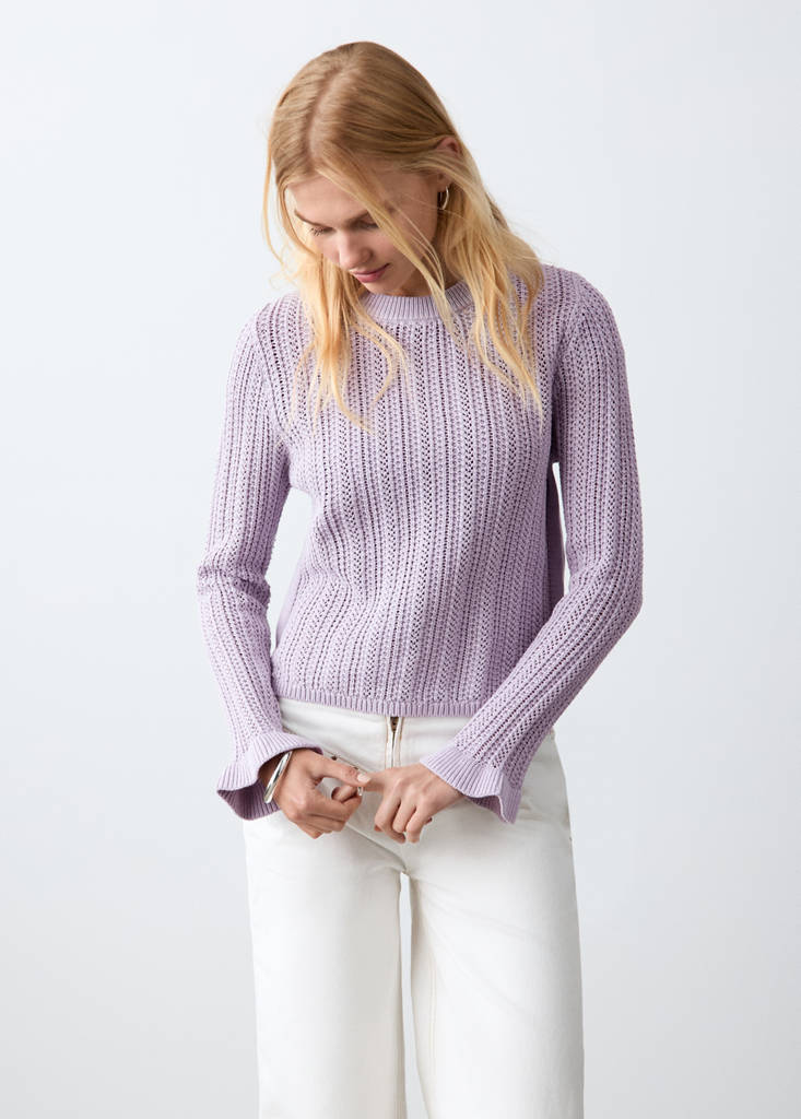 Openwork knitted sweater with ruffles — Light/Pastel Purple