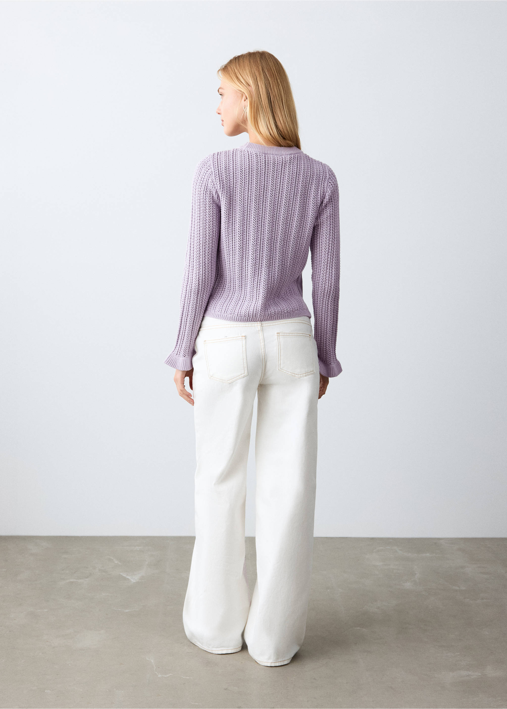 Openwork knitted sweater with ruffles - Reverse of the article, Light/Pastel Purple. Ref: 27064771-00.