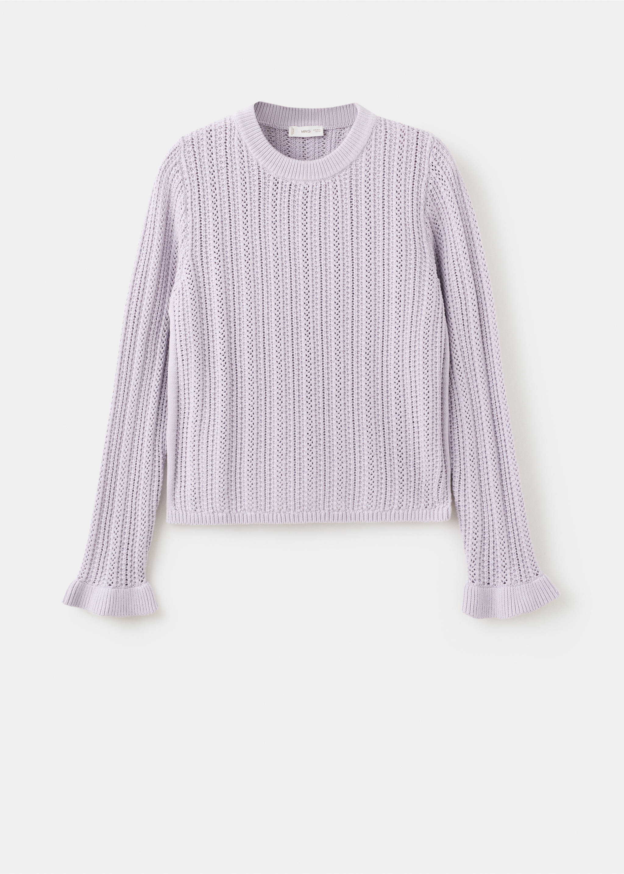 Openwork knitted sweater with ruffles - Article without model, Light/Pastel Purple. Ref: 27064771-00.