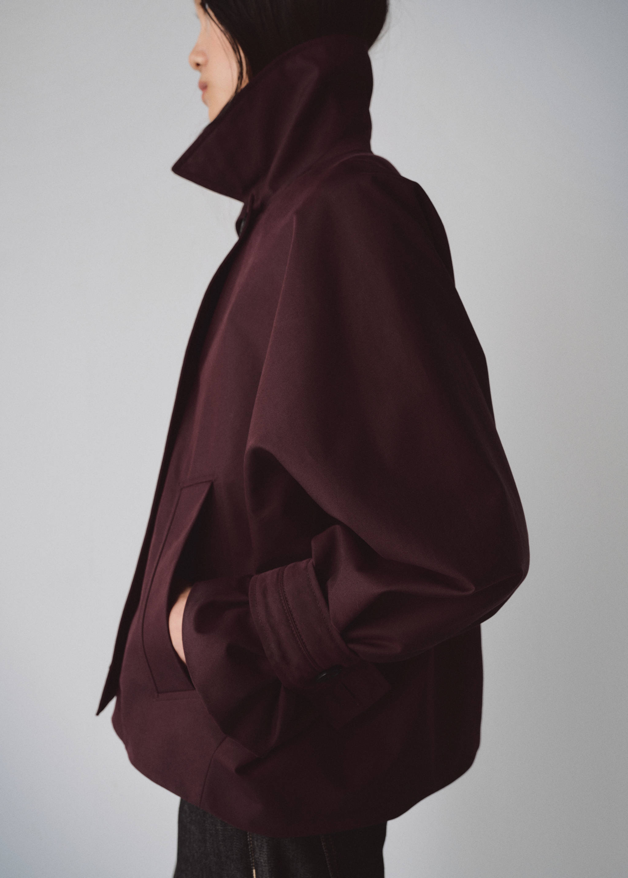 Short double-breasted trench coat with hood - Medium plane