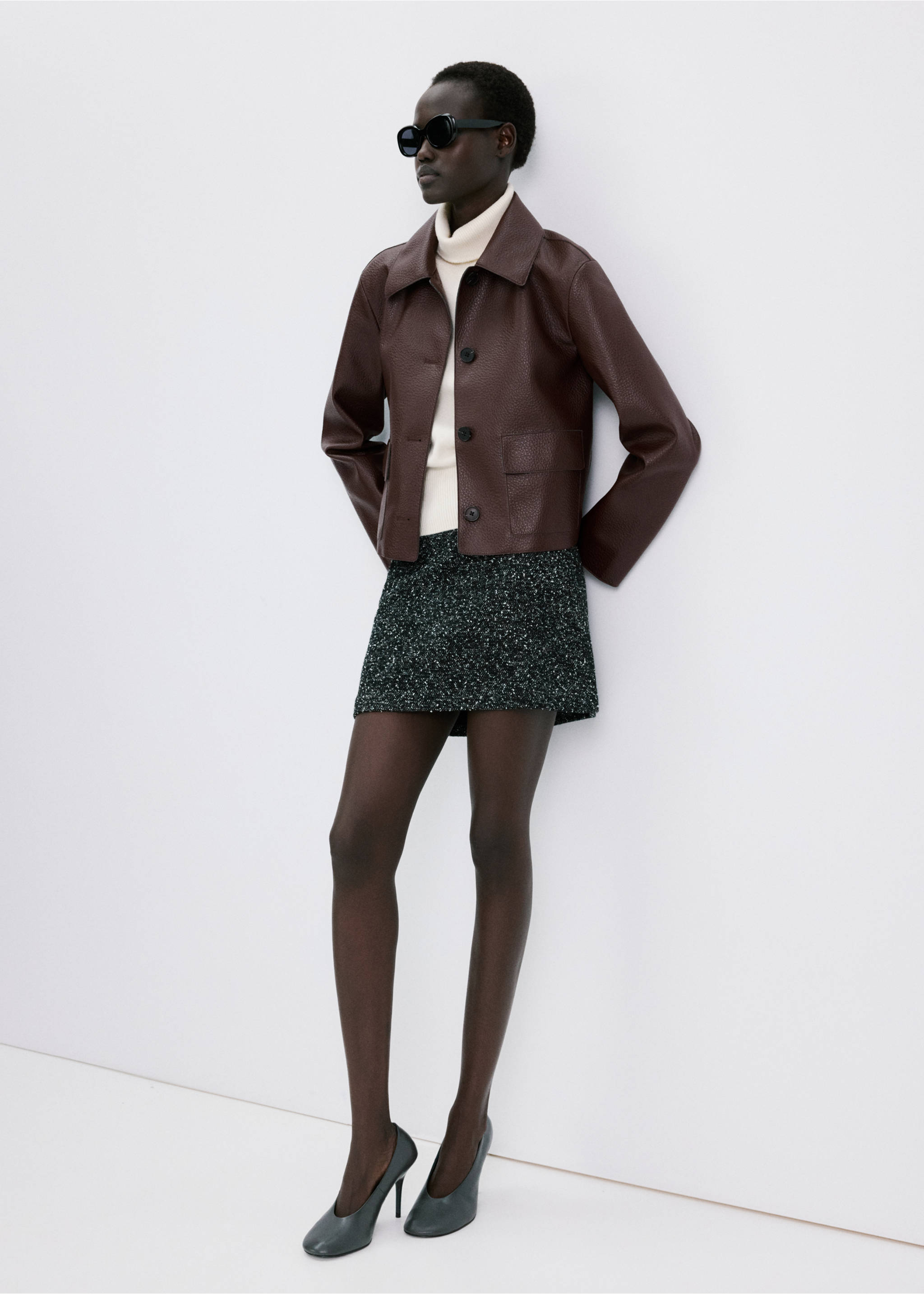 Veste cuir synthétique poches - Plan général, Grenat. Ref: 27064775-00.