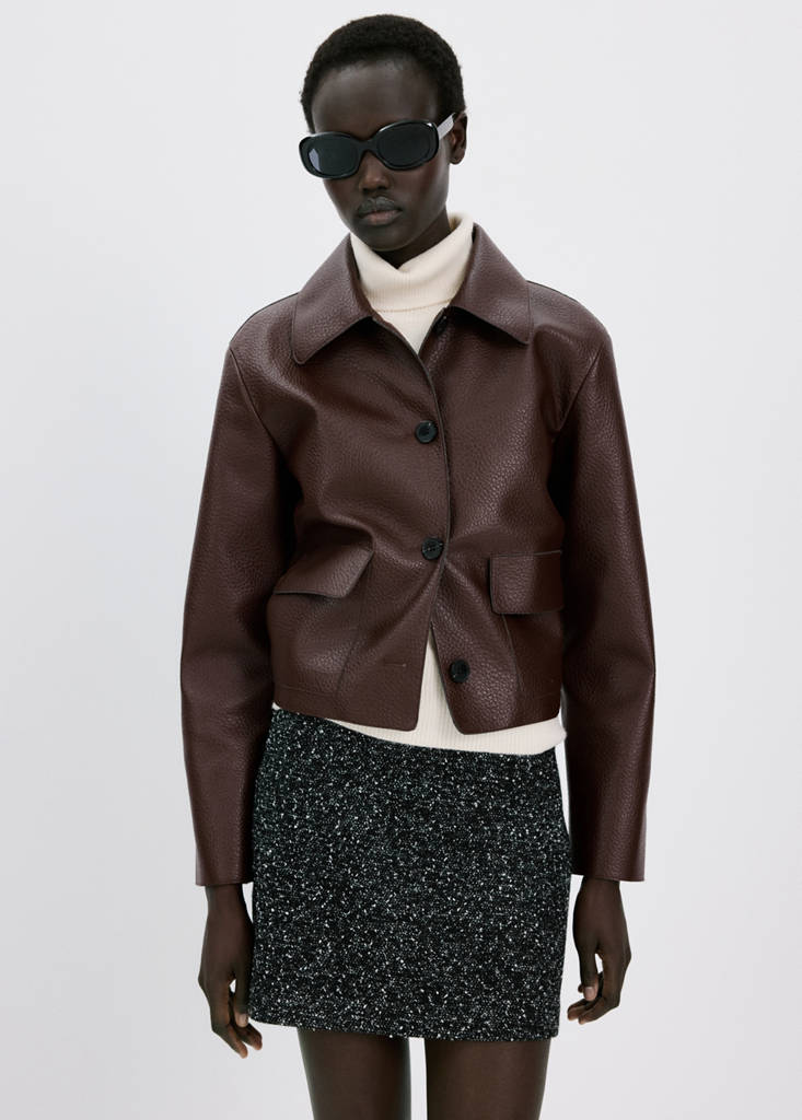 Faux-leather jacket with pockets — Maroon