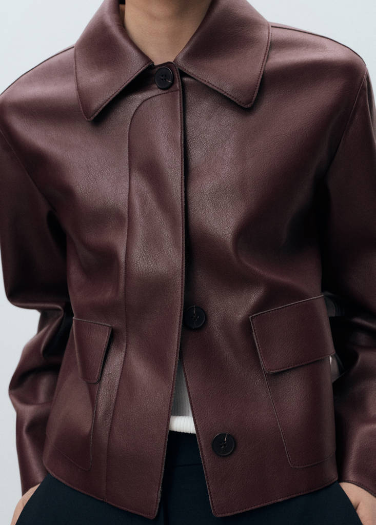 Faux-leather jacket with pockets — Maroon