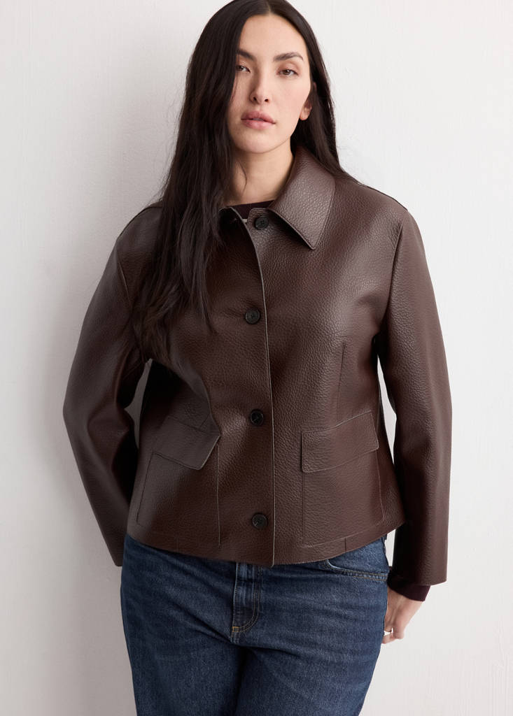 Faux-leather jacket with pockets — Maroon