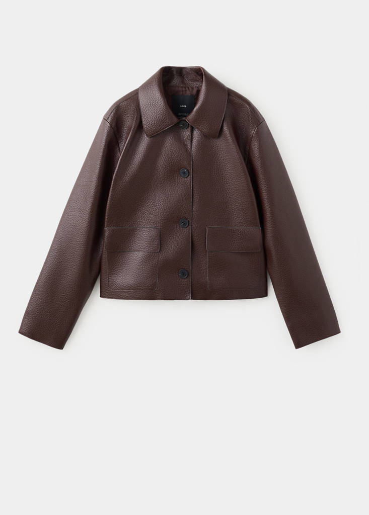Faux-leather jacket with pockets — Maroon