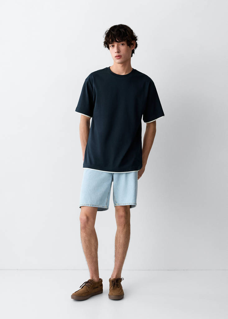 Two-tone short-sleeved T-shirt — Navy