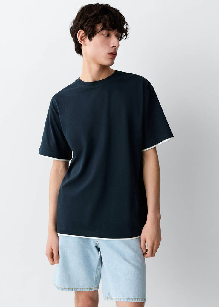 Two-tone short-sleeved T-shirt — Navy
