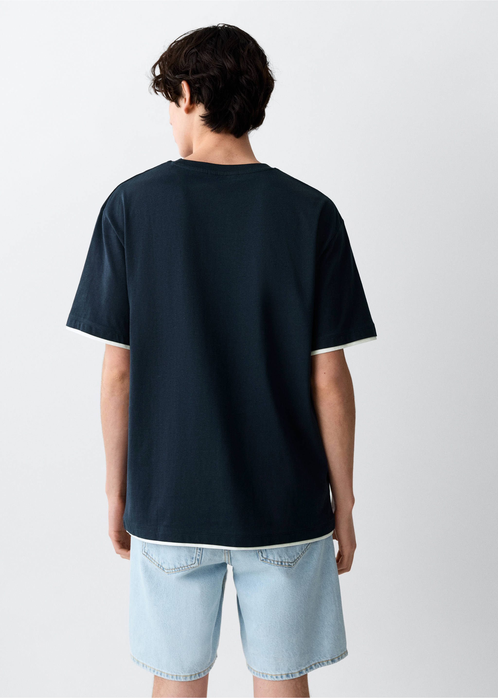 Two-tone short-sleeved T-shirt - Reverse of the article, Navy. Ref: 27064786-00.