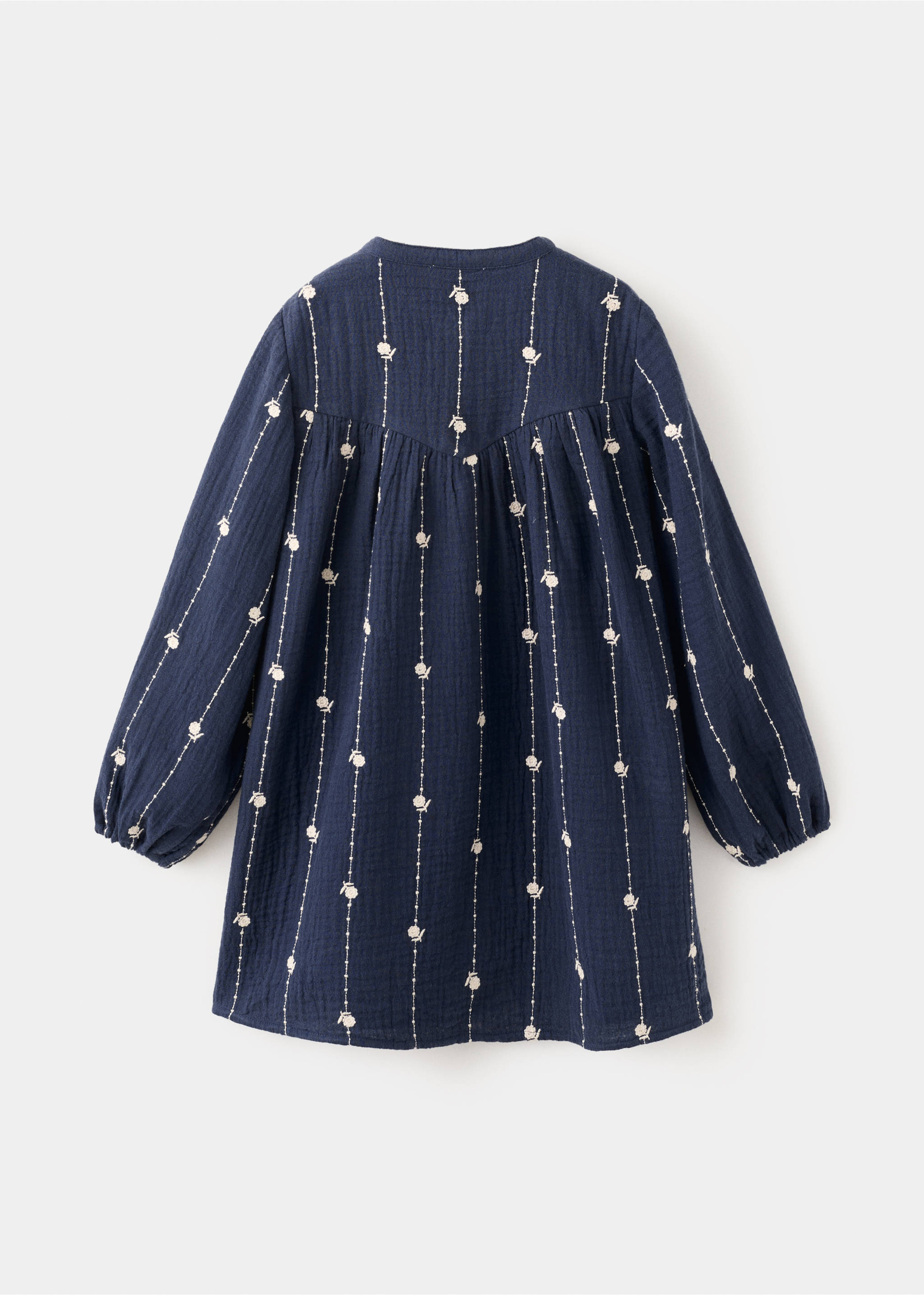 Vestido algodón bordado flores - Reverso del artículo, Azul marino. Ref: 27065146-00.