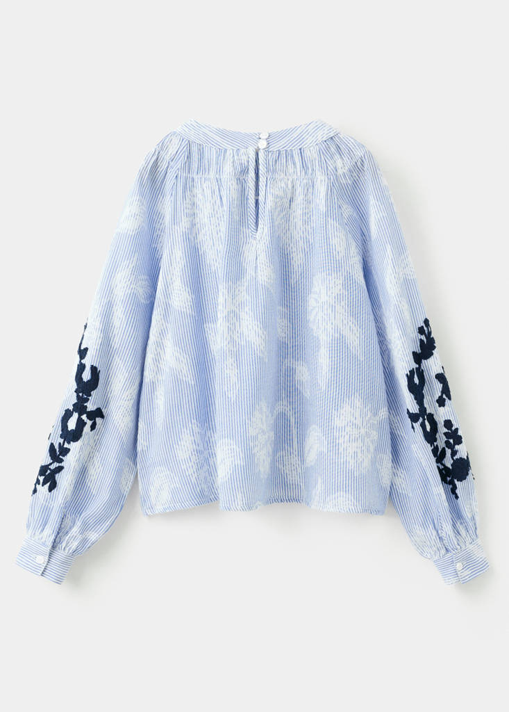 Floral embroidery blouse — Sky Blue