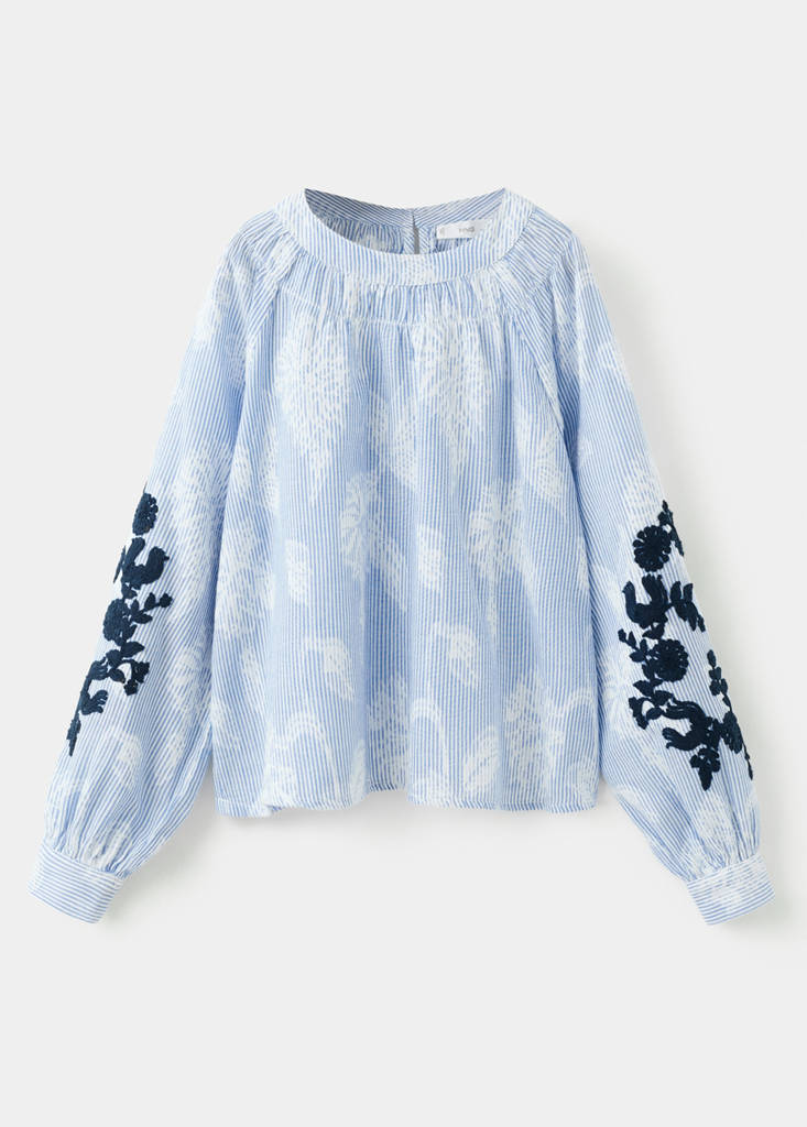 Floral embroidery blouse — Sky Blue