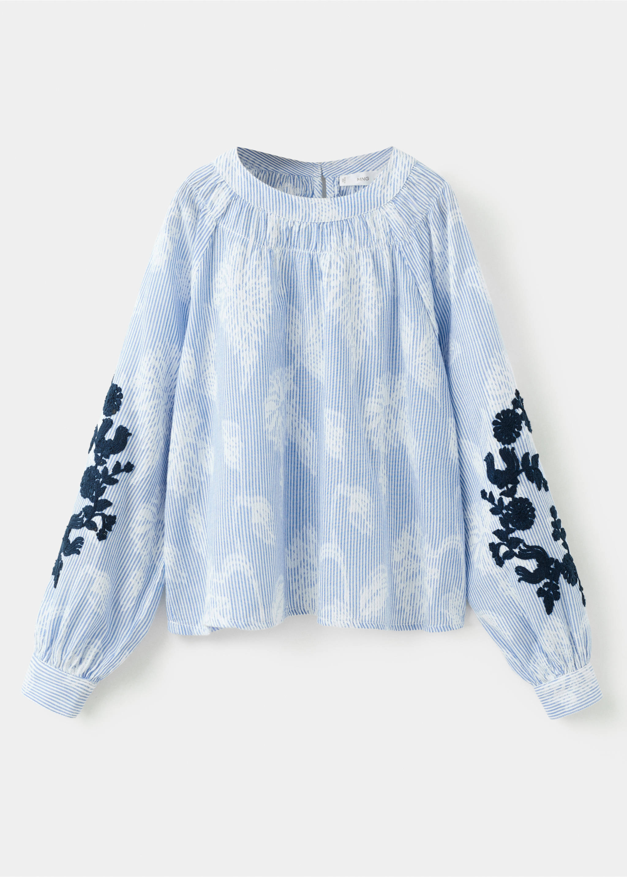 Floral embroidery blouse - Article without model, Sky Blue. Ref: 27065151-00.