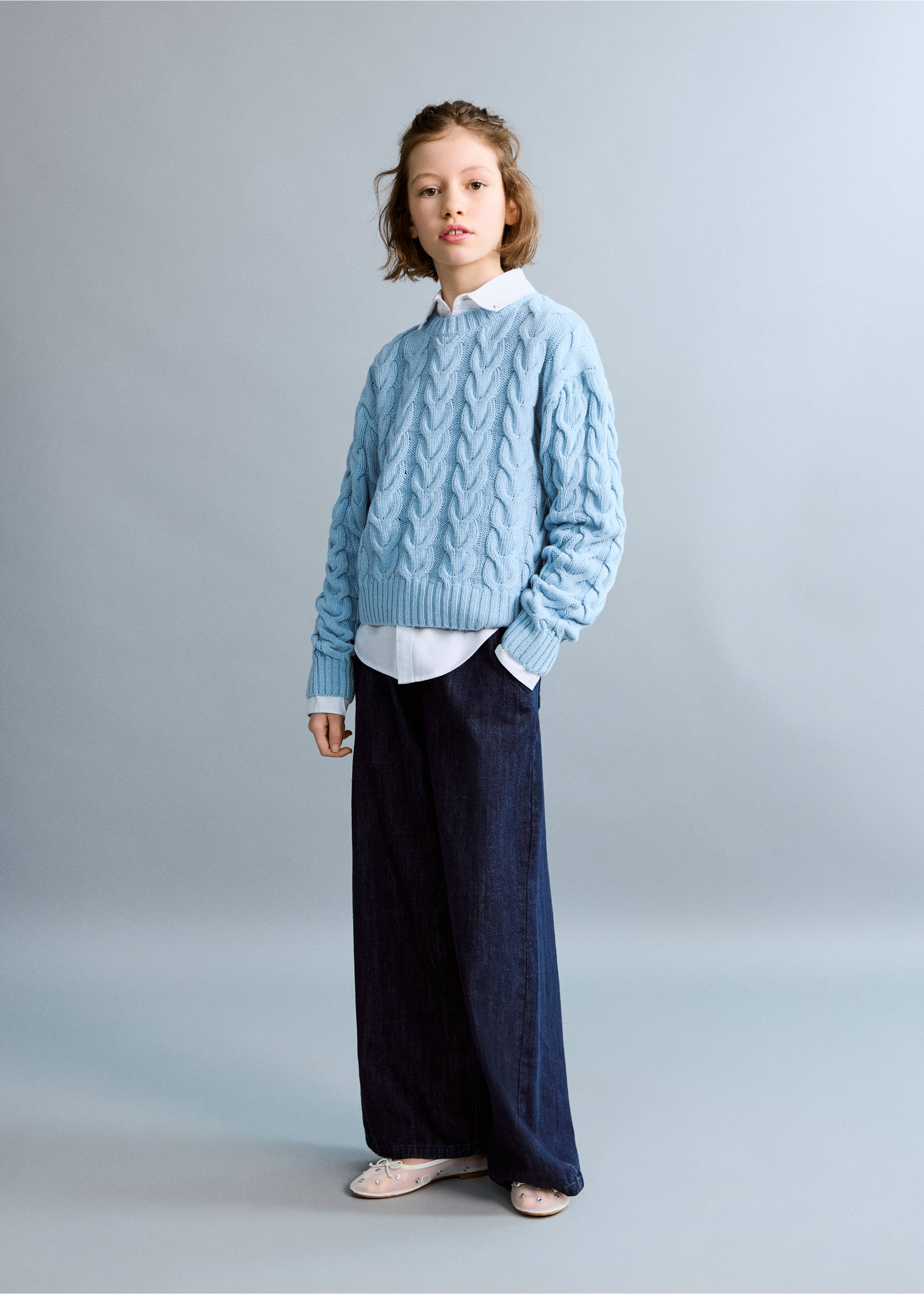 Braided knitted sweater - General plane, Sky Blue. Ref: 27065153-00.