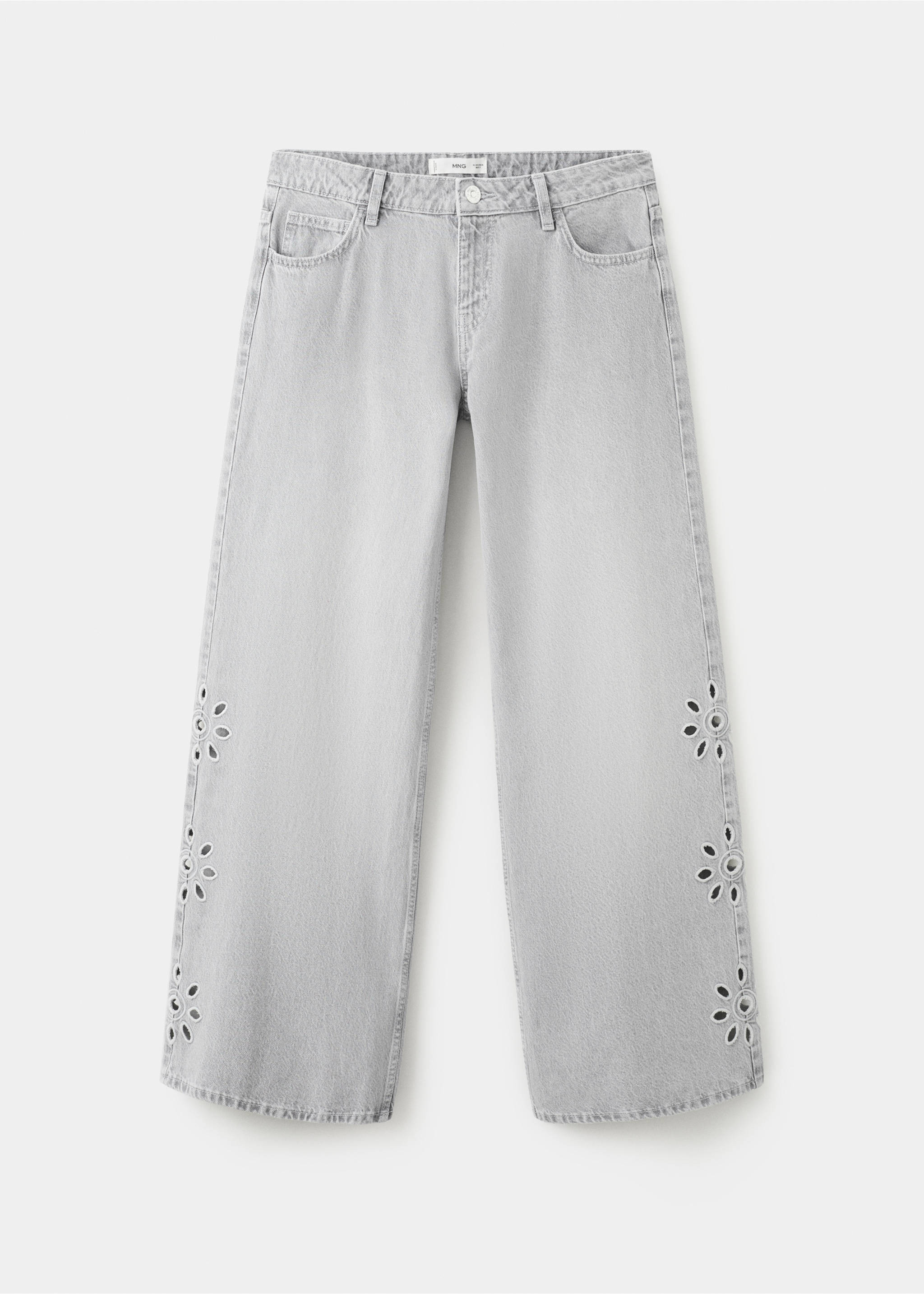 Embroidered straight-leg jeans - Article without model, Denim Grey. Ref: 27065165-00.