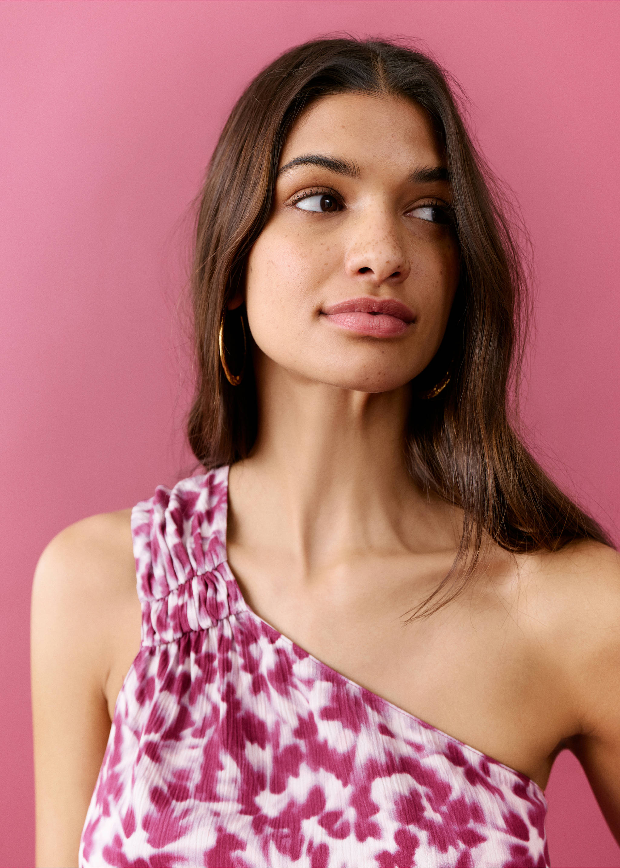 Асимметричный топ с принтом - Деталь изделия 1, Розовый. Ref: 27065810-00.