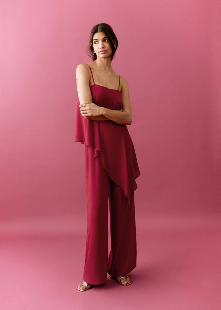 Ruffled asymmetric jumpsuit — Red