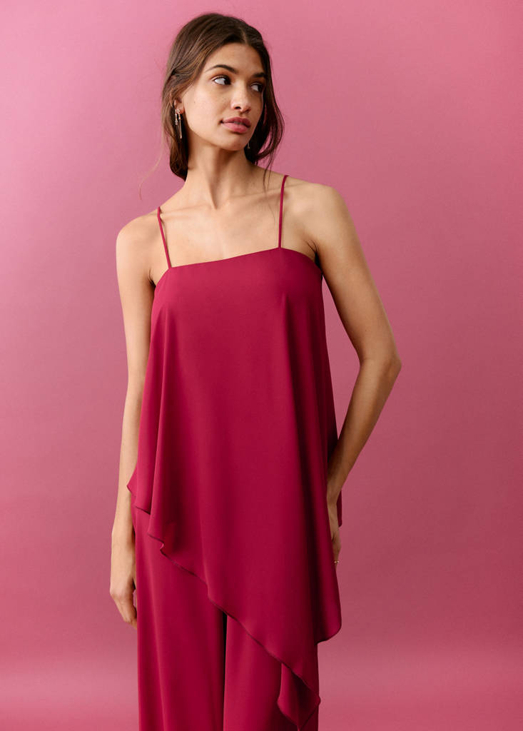 Ruffled asymmetric jumpsuit — Red