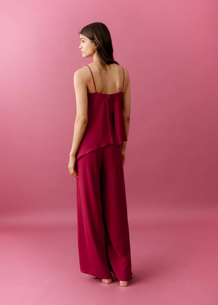 Ruffled asymmetric jumpsuit — Red