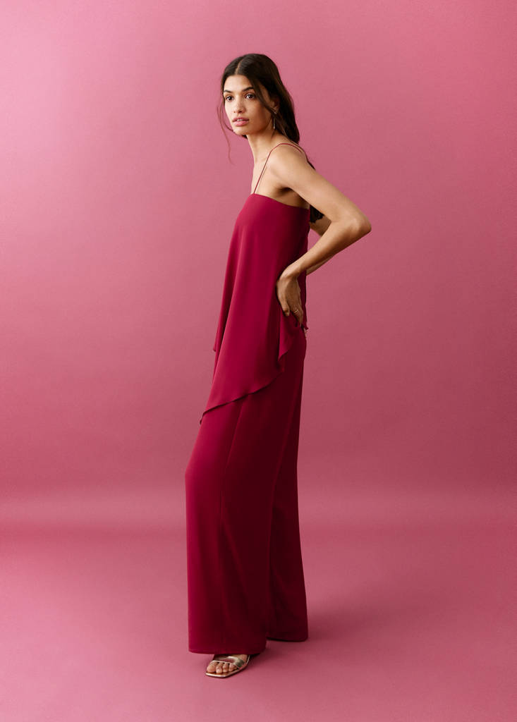 Ruffled asymmetric jumpsuit — Red