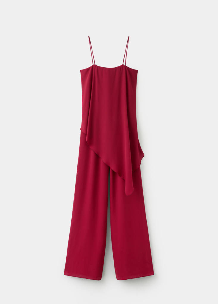 Ruffled asymmetric jumpsuit — Red