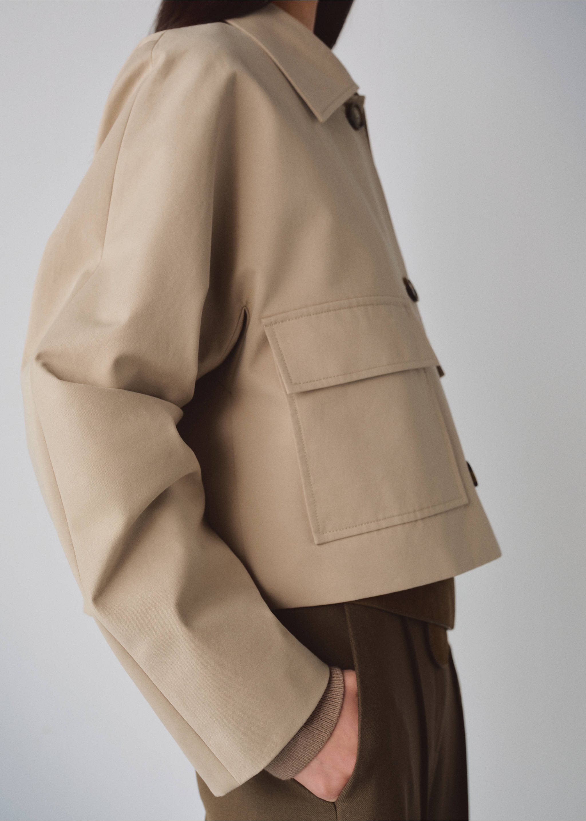 Veste en coton poches - Plan moyen, Beige. Ref: 27065817-01.