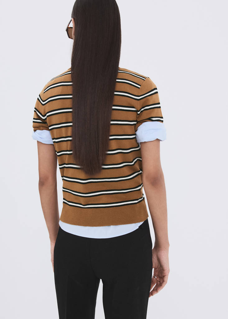 Striped polo-neck sweater — Caramel