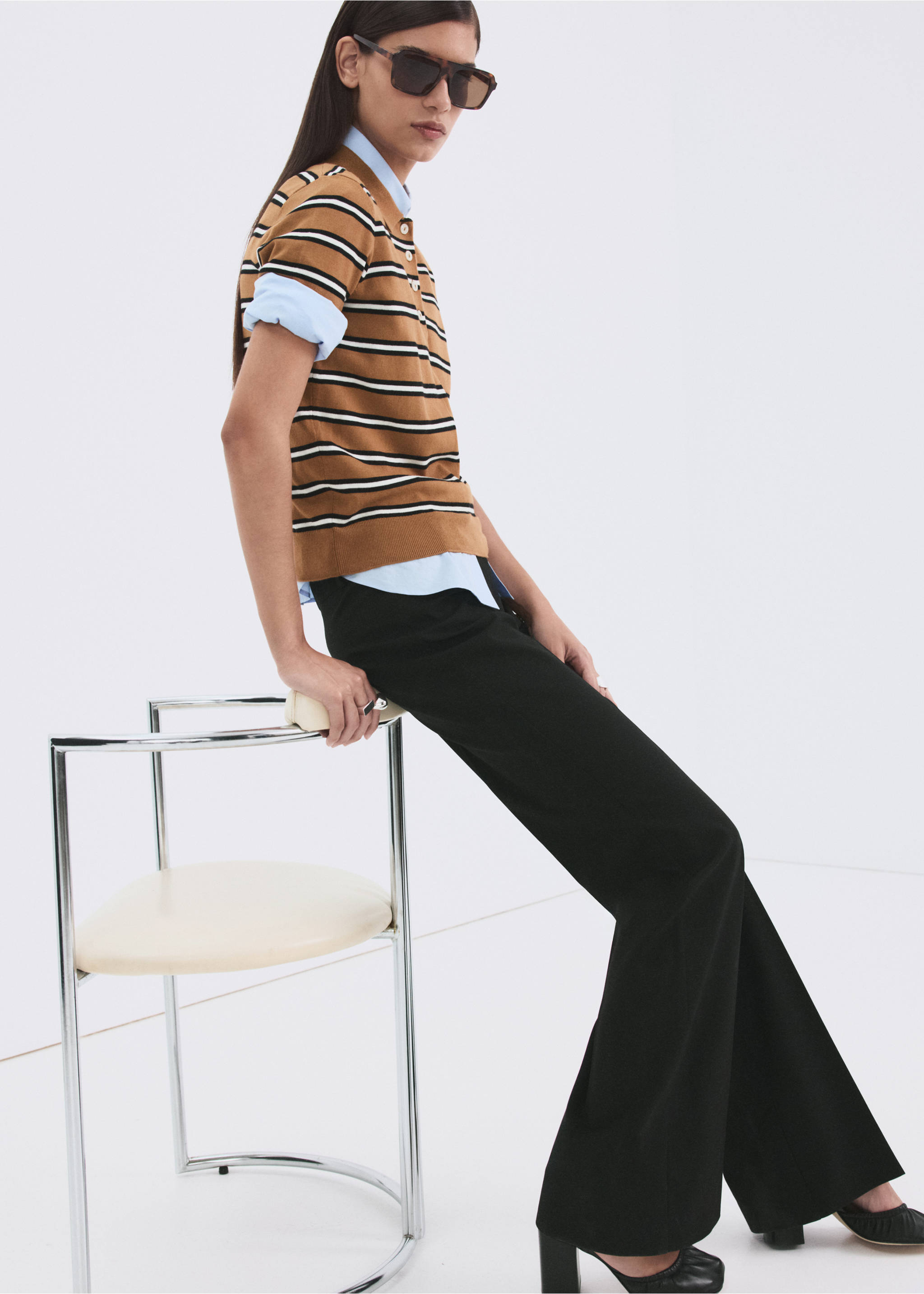 Sweater kerah polo garis-garis - Rincian barang 2, Karamel. Ref: 27065818-00.